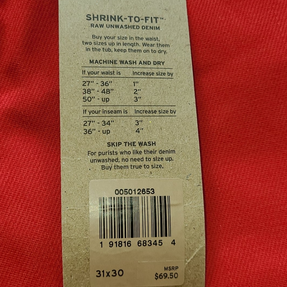 Levi's 501 32x30 raw unfinished red jeans - Picture 11 of 16